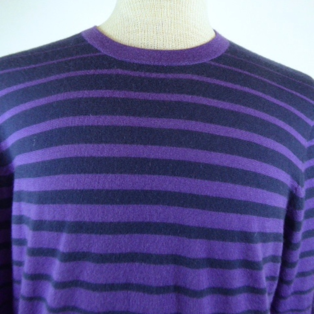 NEIMAN MARCUS PURPLE NAVY STRIPE superfine cashmere sweater top L